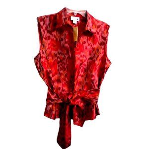 NWT Coldwater Creek 100% Silk Button Top Blouse Size L  Collared Sleeveless Belt